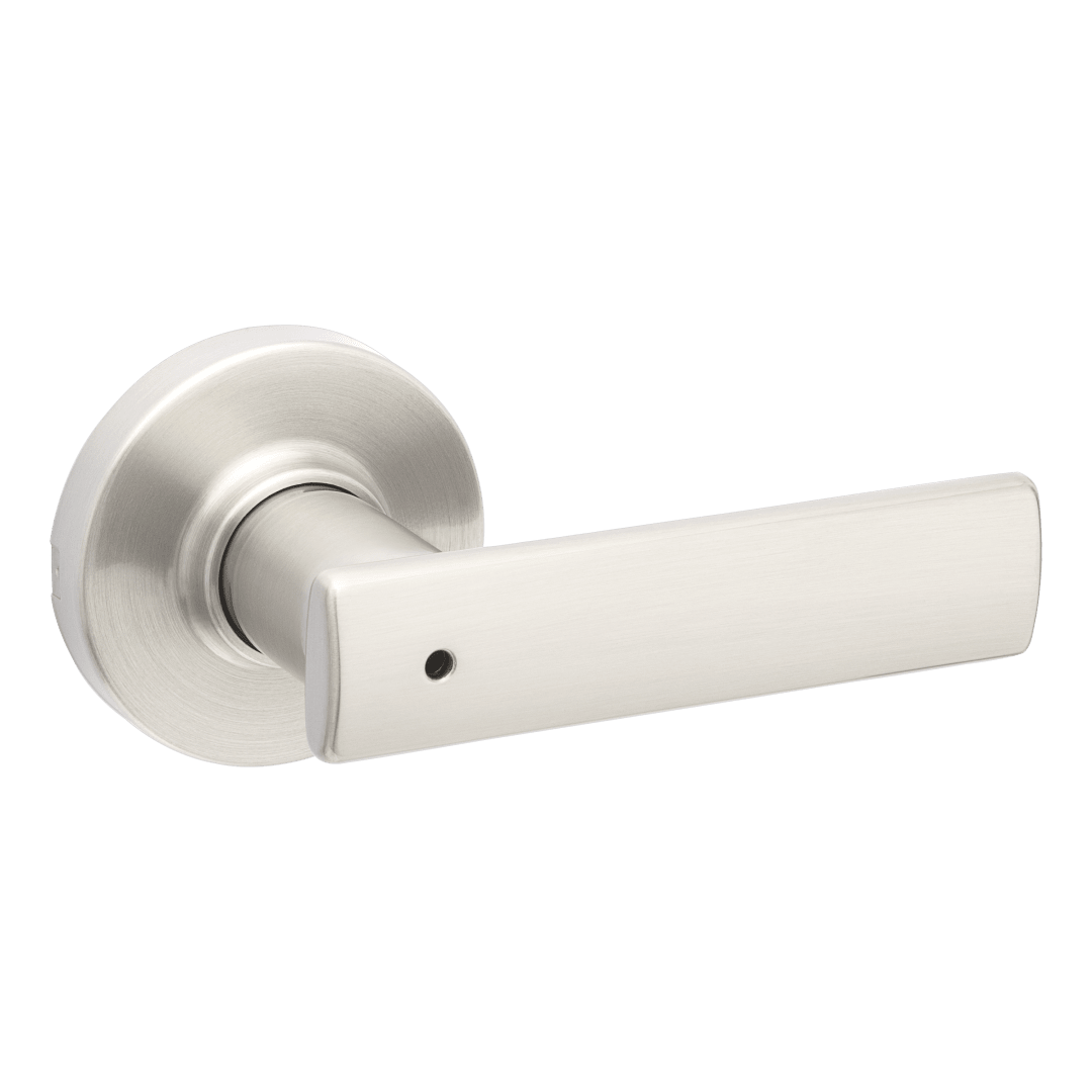 Breton Bed/Bath Door Lever in Satin Nickel with Round Rosette