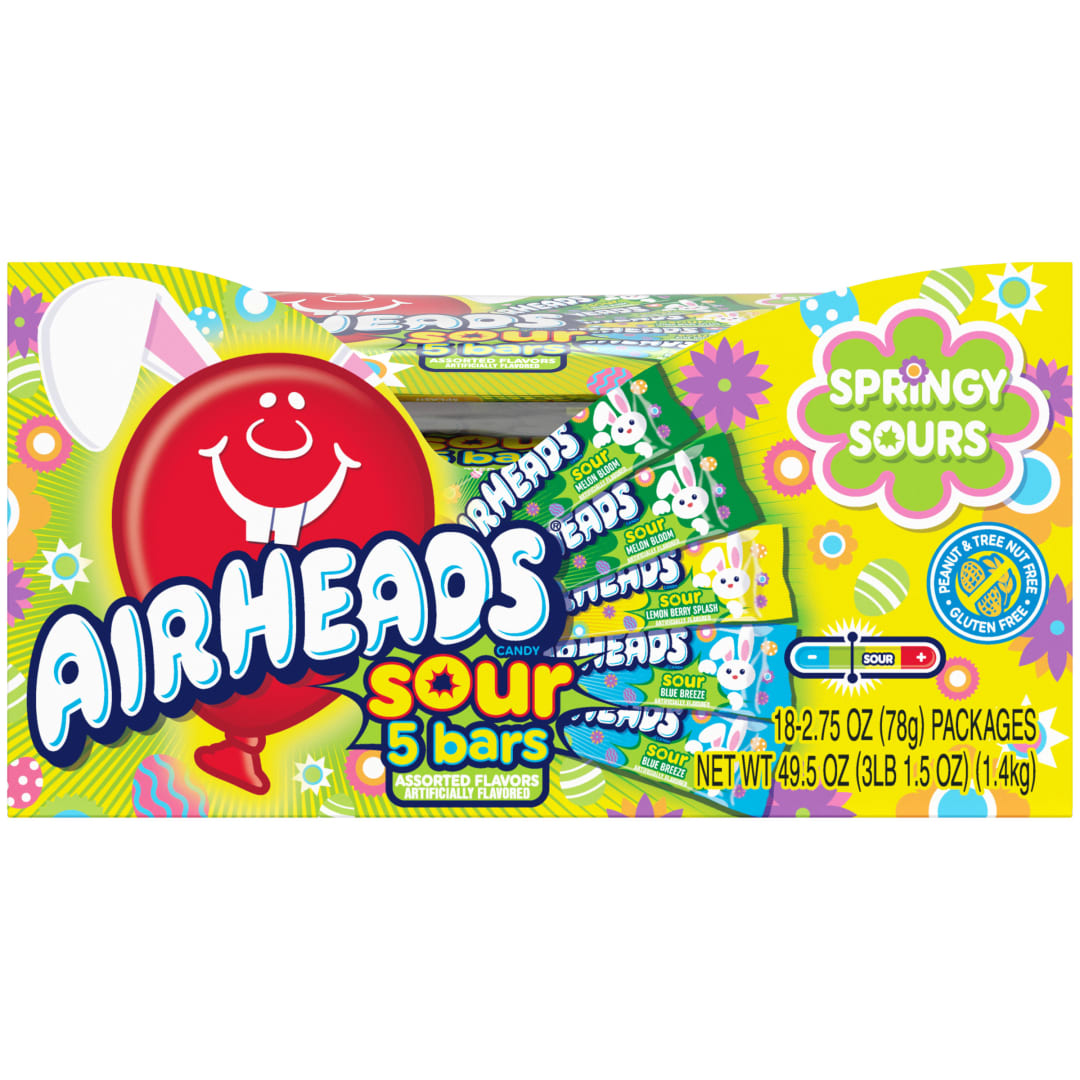 Airheads Sour Bars Assorted Flavors 5 pc Easter Check Stand Bags - 18 Pack