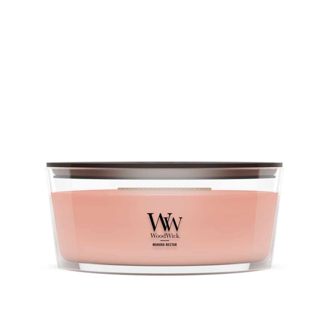 WoodWick® Manuka Nectar Scented Ellipse Candle, Crackles as it Burns, Up to 50 hrs burn time, Great for Gifting, 16oz