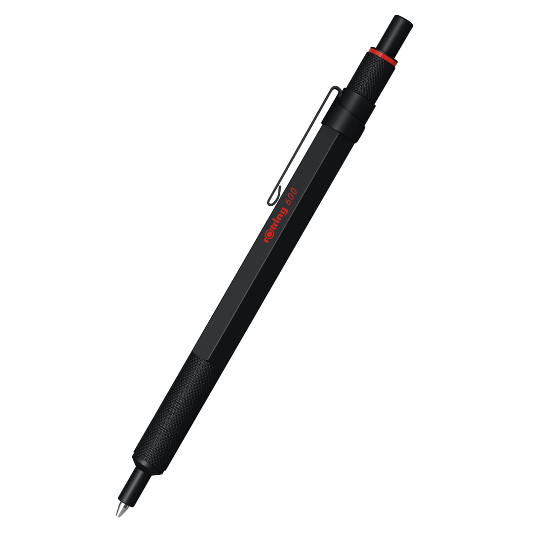 rOtring 600 Bolígrafo de gel | 0,55 mm | Tinta negra | Cuerpo metalizado negro | Agarre estriado antideslizante y cuerpo hexagonal | Recargable