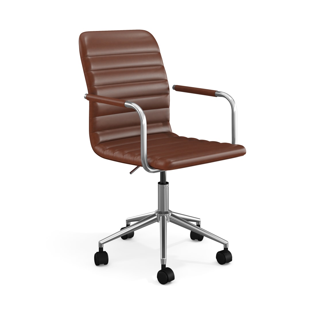 Taytum Upholstered Office Chair in Saddle Brown/Polished Nickel