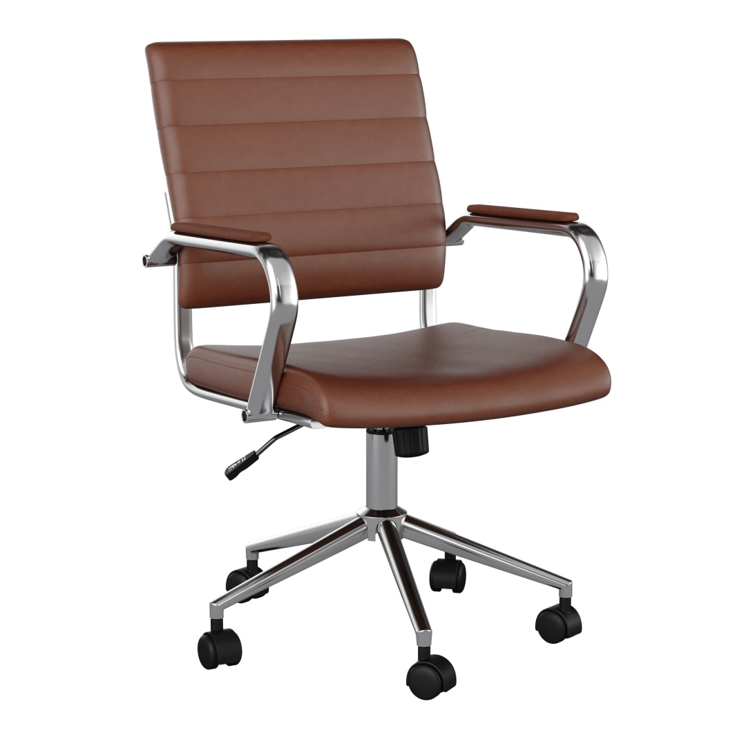 Piper Upholstered Office Chair in Saddle Brown/Polished Nickel