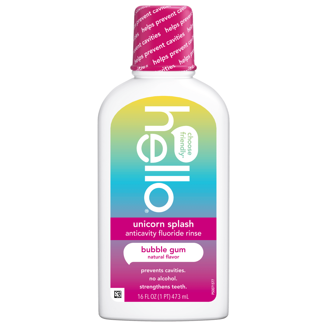 hello Unicorn Splash Fluoride Kids Mouthwash, Bubble Gum Natural Flavor, 16 Fl Oz Bottle