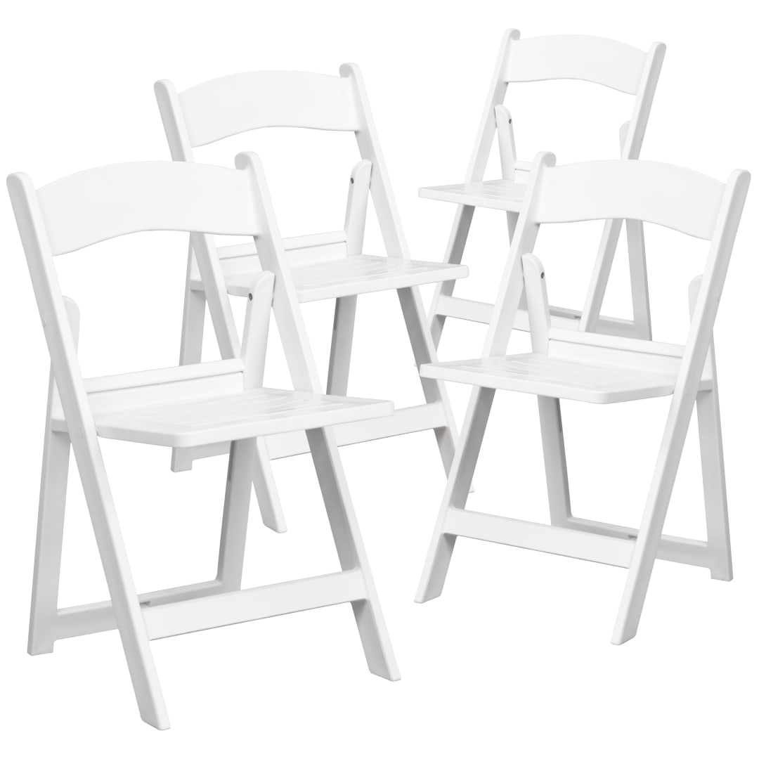 4 Pack HERCULES Series 800 lb. Capacity White Resin Folding Chair with Slatted Seat