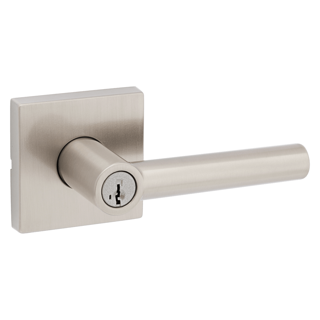 Milan Keyed Entry Lever in Satin Nickel featuring SmartKey Security