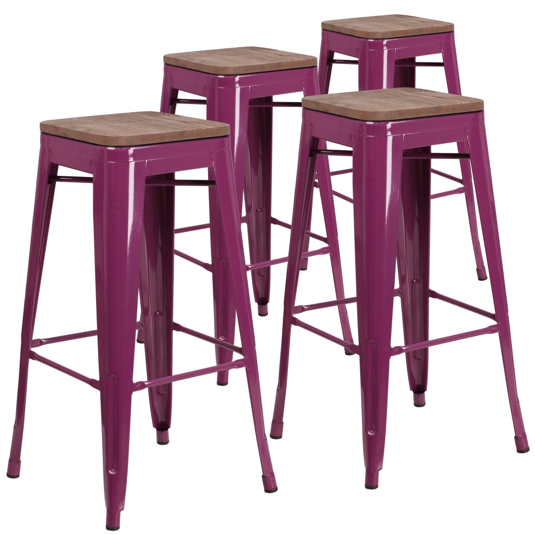 Shania 4 Pk. 30" High Backless Purple Barstool with Square Wood Seat