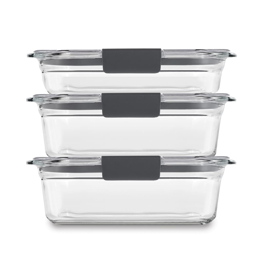 Rubbermaid® Brilliance™ Glass Food Storage Containers, Set of 3 Food Containers with Lids (6 Pieces Total), BPA Free and Leak Proof