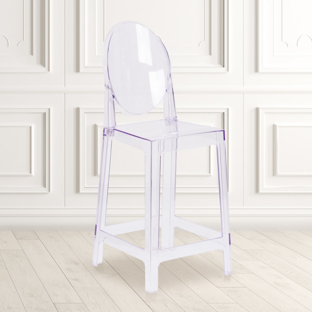 Revna 4 Pack Revna Ghost Counter Stool with Oval Back in Revna Transparent Crystal