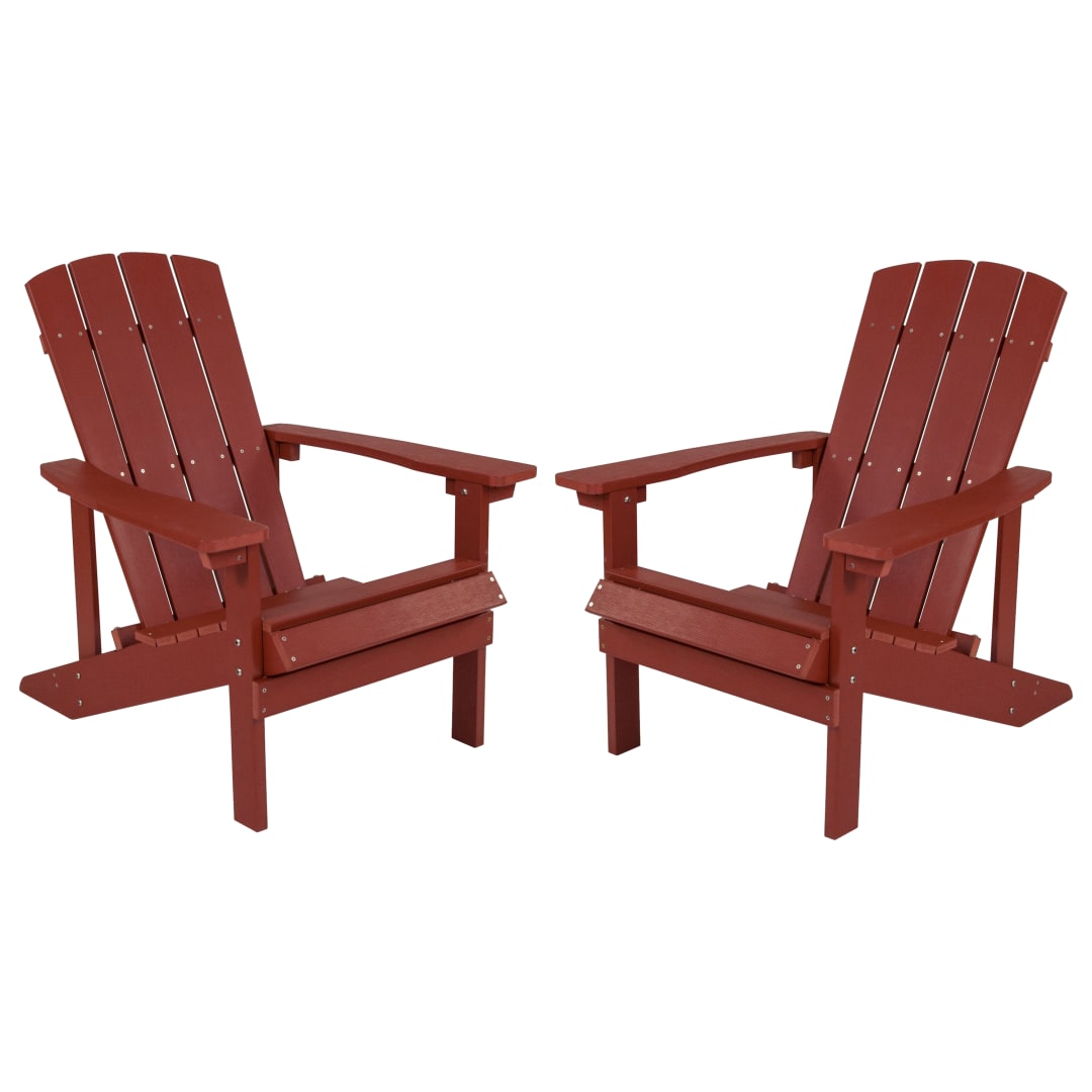 Set of 2 Charlestown All-Weather Poly Resin Wood Adirondack Chairs in Red
