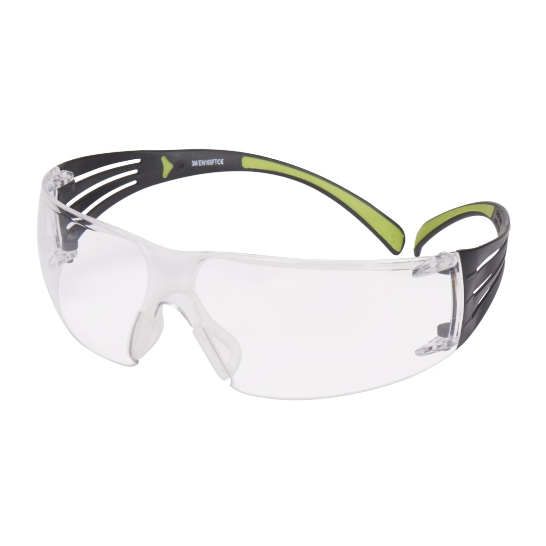 3M™ SecureFit™ 400 İş Güvenliği Gözlükleri, Siyah/Yeşil çerçeve, Çizilmeye Dayanıklı / Buğu Önleyici Şeffaf Lens, SF401AS/AF-EU