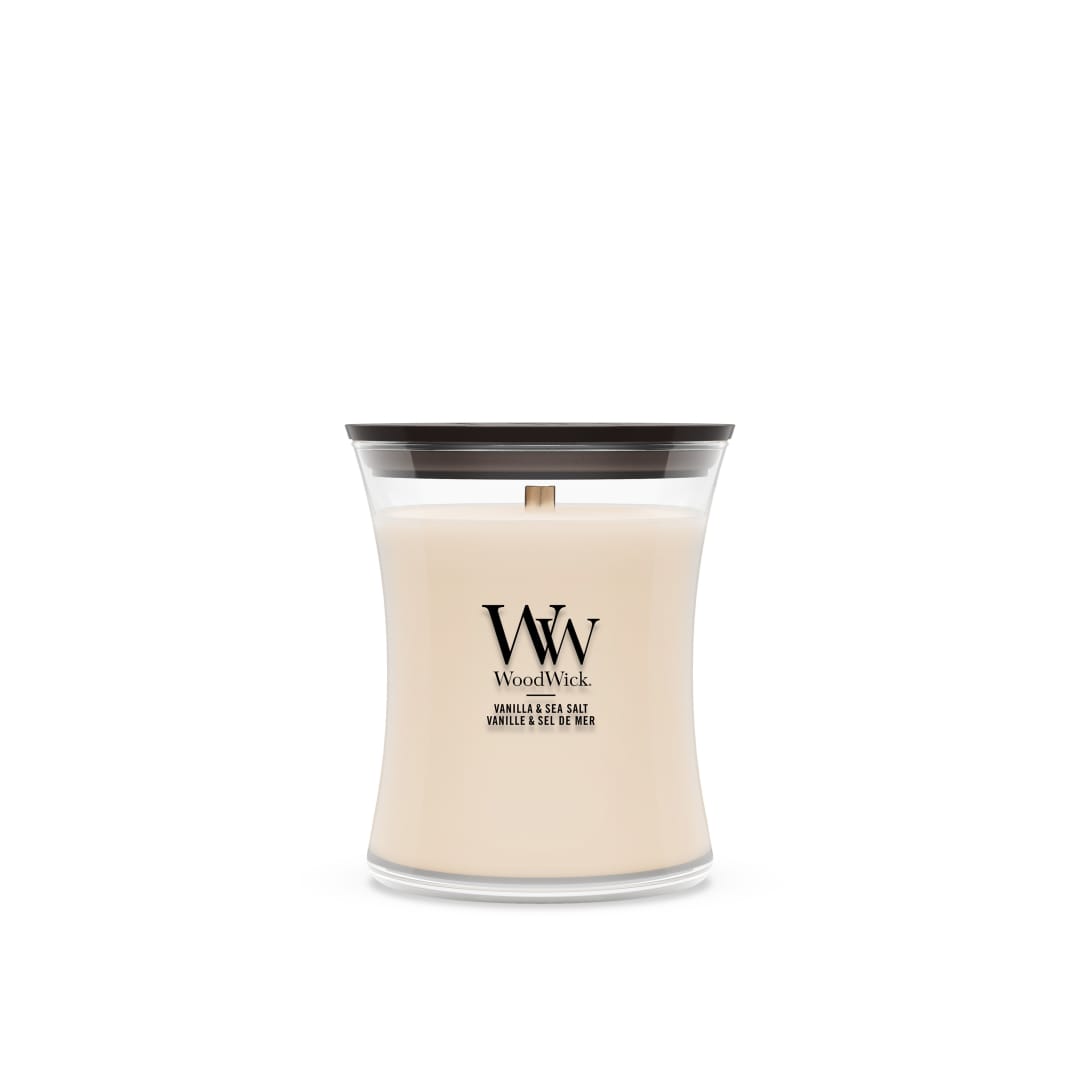 WoodWick | Vela mediana | Vainilla y sal marina | Gran regalo para mujeres