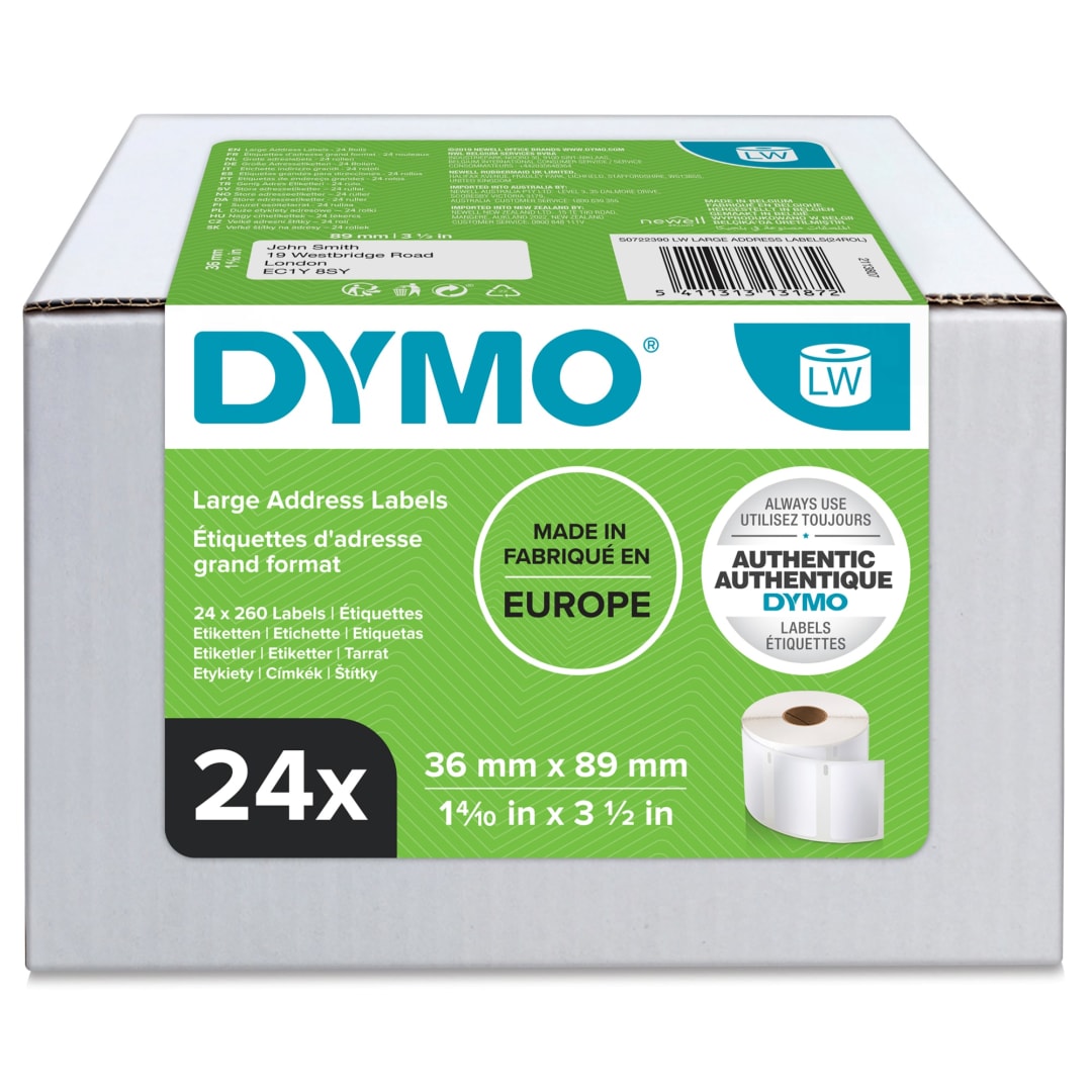 DYMO® Authentic LabelWriter™ Large Address Labels | 36mm x 89mm | 24 Rolls of 260 Easy-Peel Labels (6240 labels) | Self-Adhesive | for LabelWriter™ Label Makers