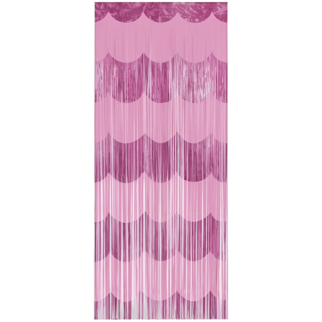 Pink Scalloped Foil Fringe Door Curtain, 3.25 ft x 6.5 ft