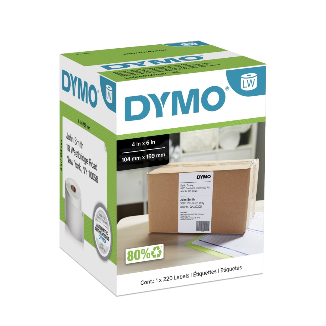 DYMO® Authentic LW Extra-Large Shipping Labels, DYMO® Labels for LabelWriter™ 5XL and 4XL Label Printers Only, White, 4" x 6", 1 Roll of 220