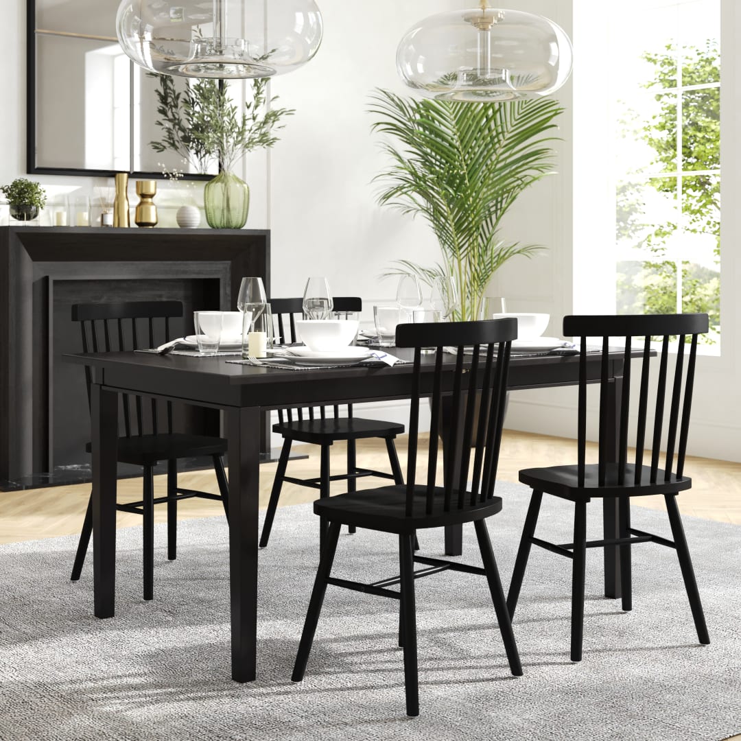 Henry 72" Commercial Grade Solid Wood Rectangular Dining Table with Hideaway 12 Inch Extension Panel and Seating for 6-8 Adults in Matte Black