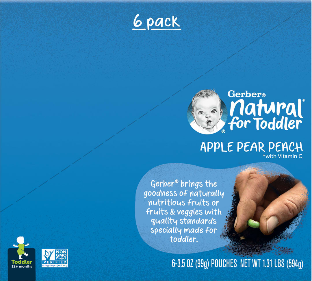 Gerber Toddler Food Baby Food, Apple Pear Peach, 3.5 oz Pouch (6 Pack)