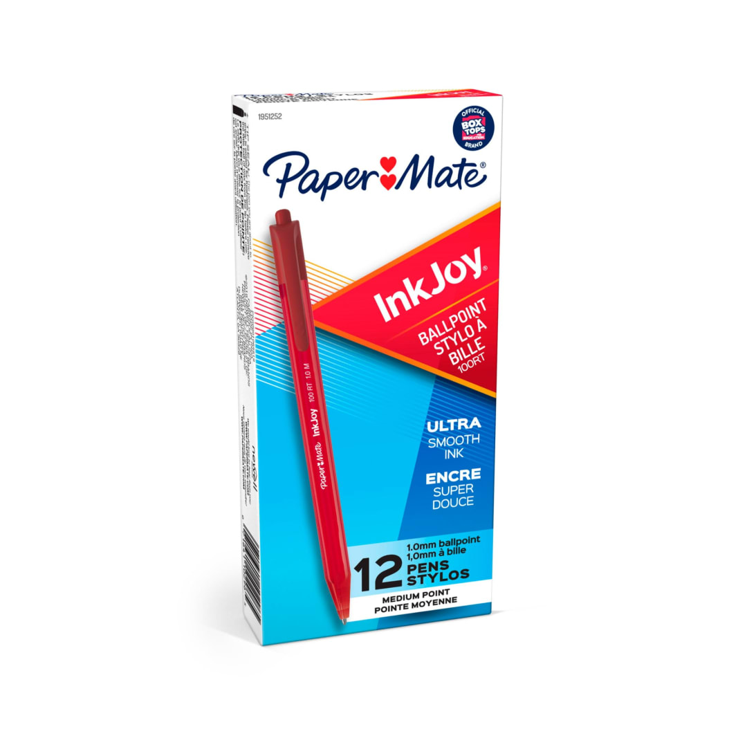Paper Mate® InkJoy® 100RT Retractable Ballpoint Pens, Medium Point, Red, Box of 12