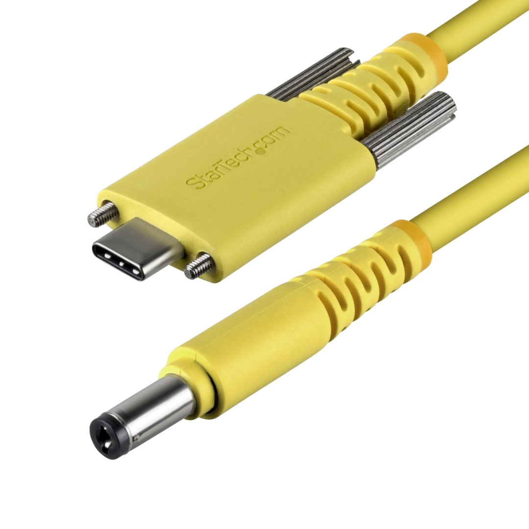 USB-C Locking to Barrel Type-M Cable, 20V3A, Yellow, 75cm