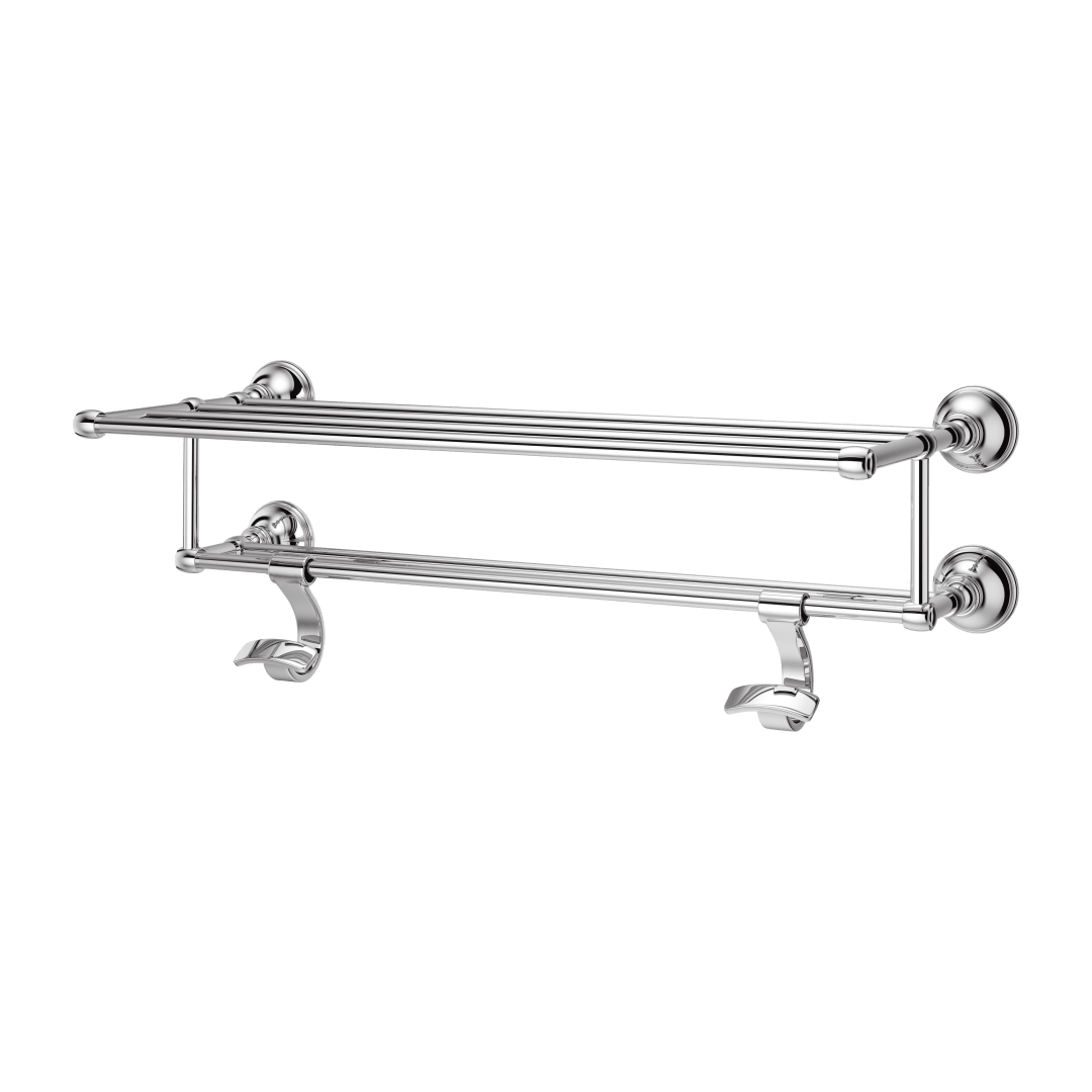 Tisbury 24" Towel Rack with Two Hanging Hooks in Polished Chrome