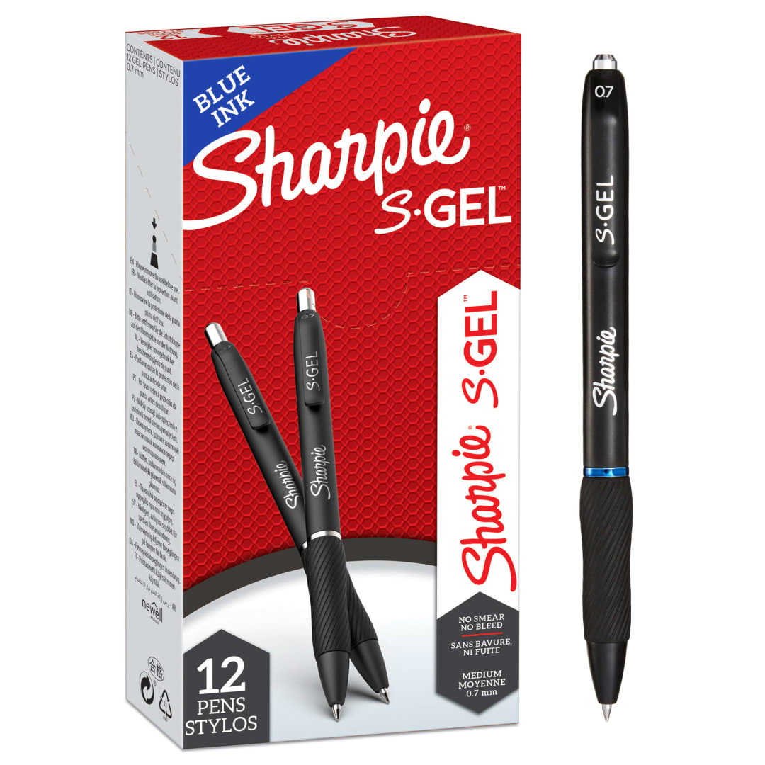 Sharpie® S-Gel | Gel Pens | Medium Point (0.7mm) | Blue Ink | 12 Count