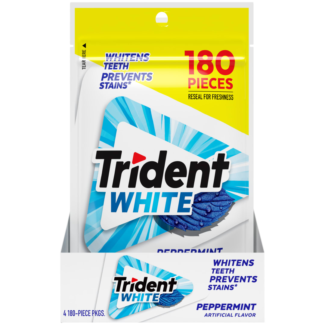 Trident White Sugar Free Chewing Gum Peppermint 180 pc Pouches - 4 Pack