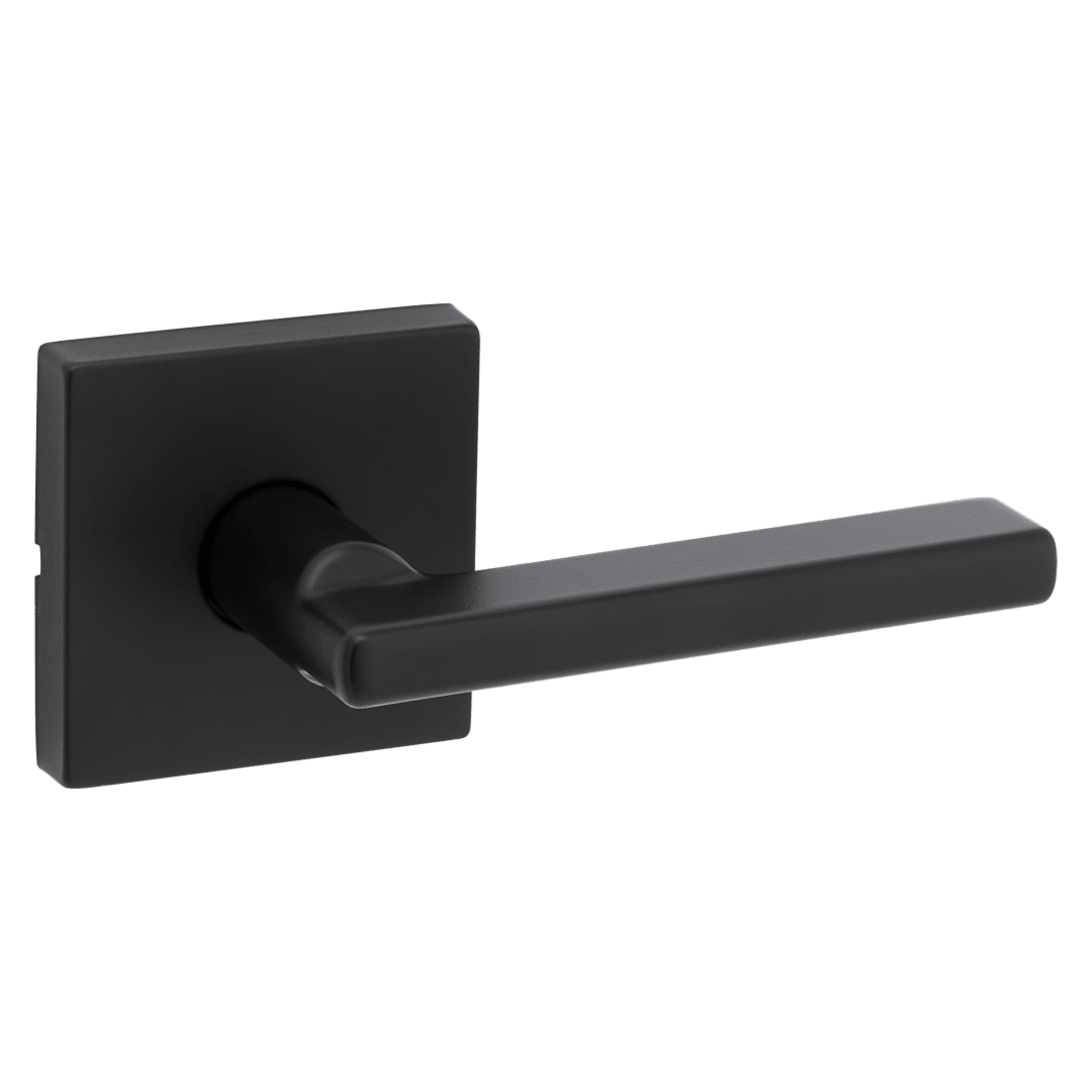 Halifax Hall/Closet UL Door Lever with Square Rose in Matte Black