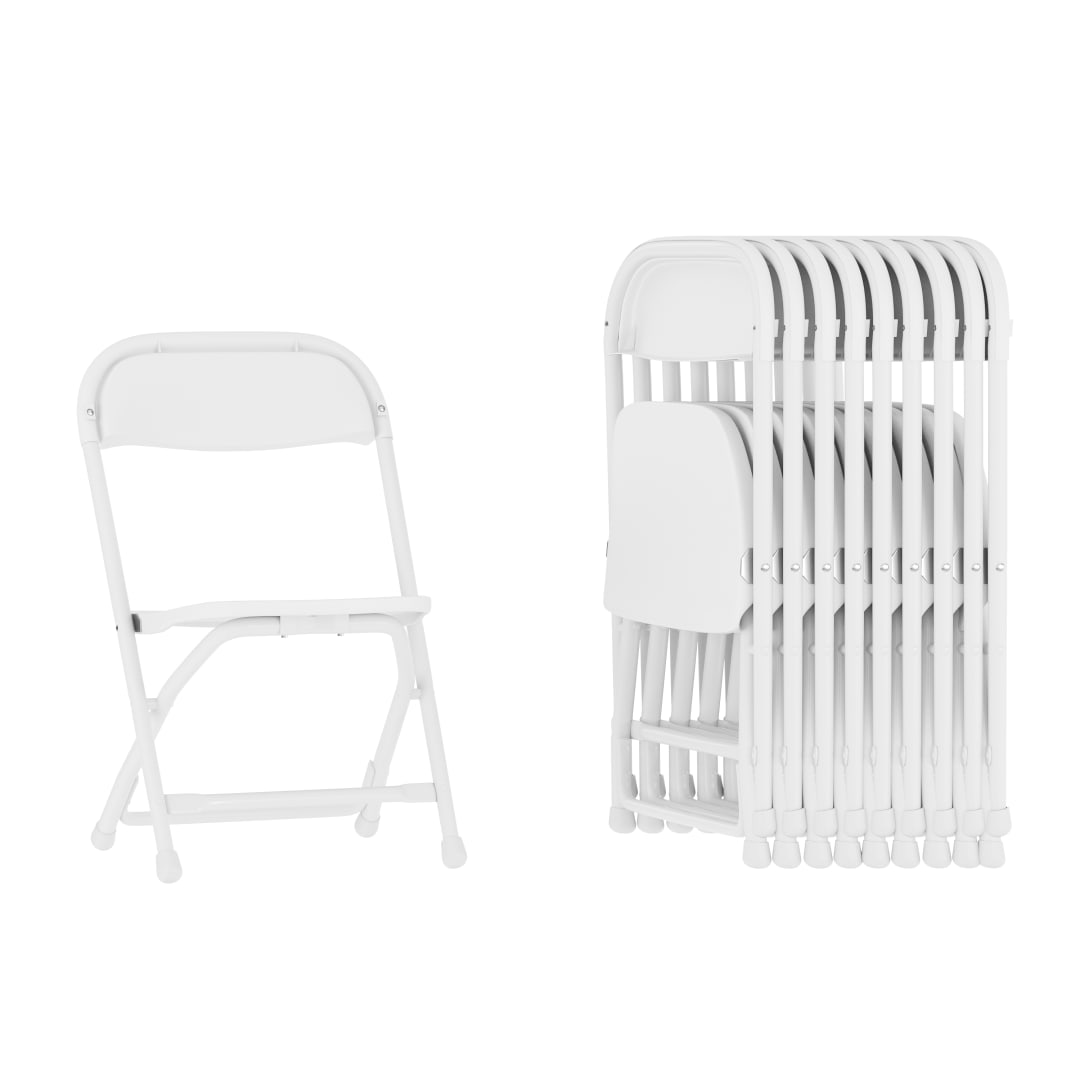 Timmy 10 Pack Kids White Plastic Folding Chairs with 11" Seat Height, Ages 2-4
