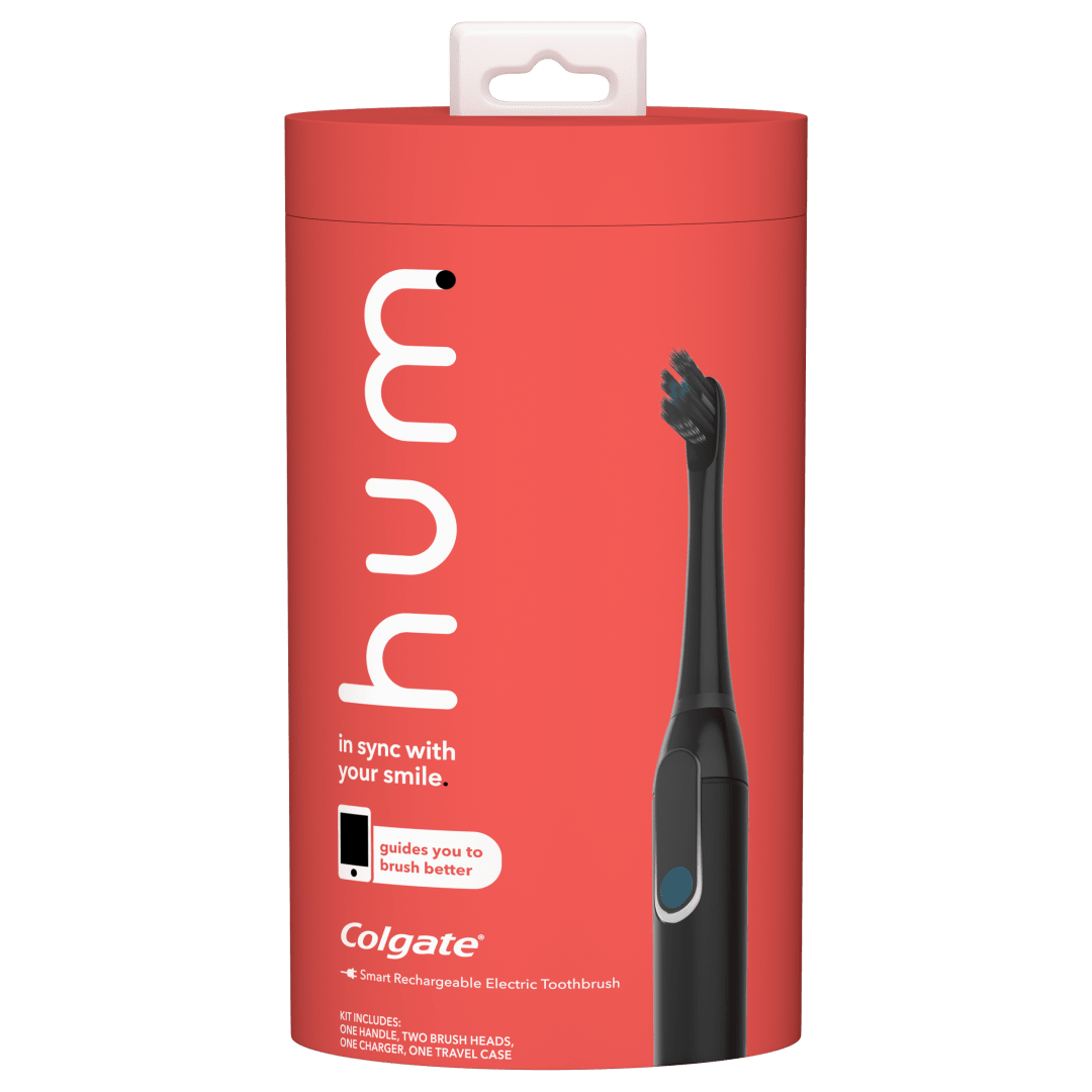 hum by Colgate Electric Toothbrush for Adults, Starter Kit with Travel Case and Extra Refill Head, Rechargeable Smart Sonic Toothbrush, Black