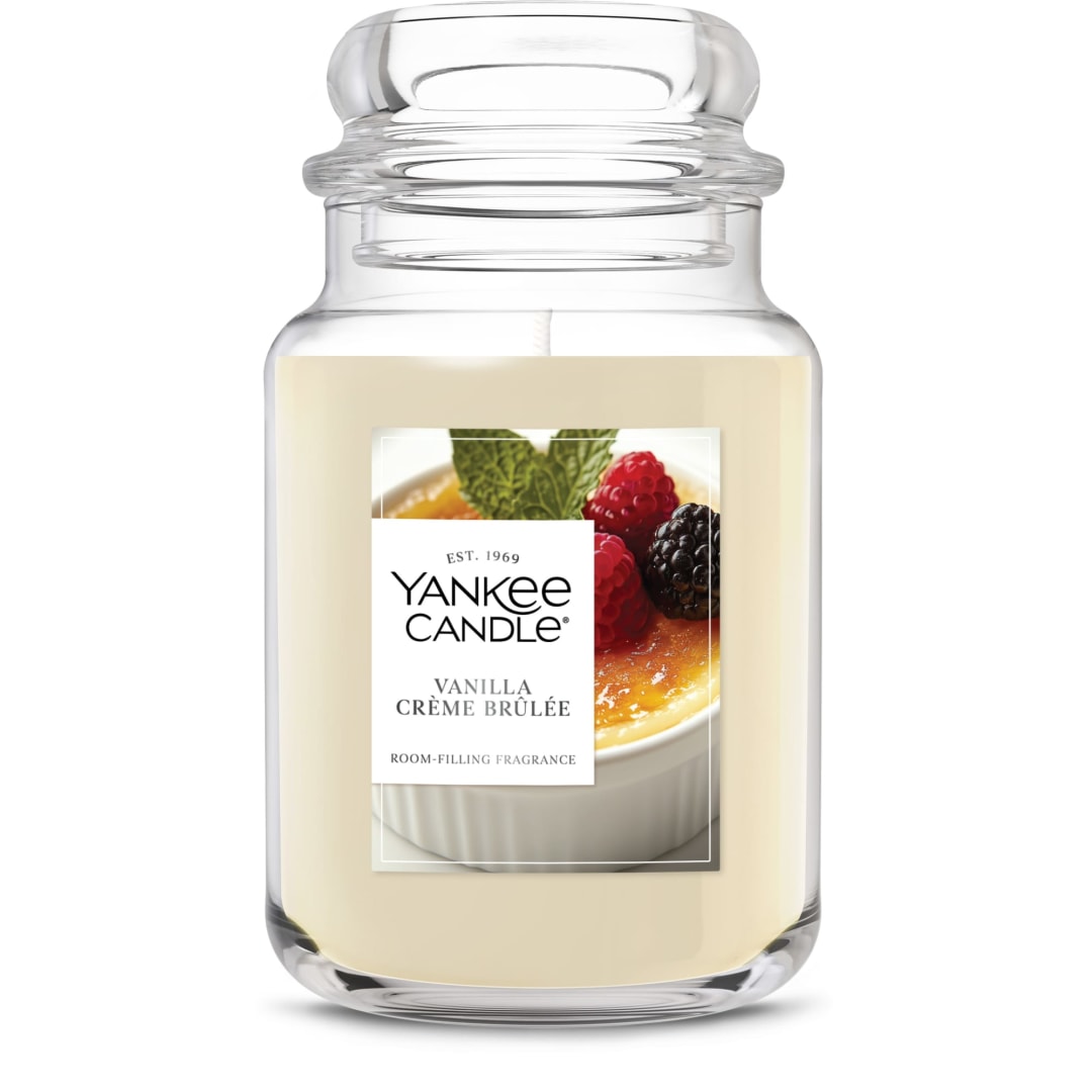 Yankee Candle Large Jar Scented Candle with up to 150 Hour Burn Time, Premium Plant Wax Blend for Consistent Burn, 22 oz Jar Candle with Room Filling Fragrance, Vanilla Crème Brûlée