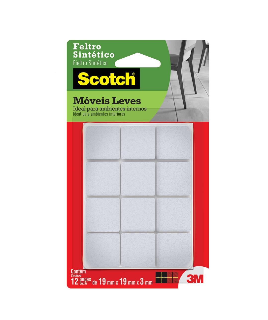 Feltro Sintético para Móveis Leves 3M™ Scotch™ Quadrado, Branco, Pequeno, 12 Unidades