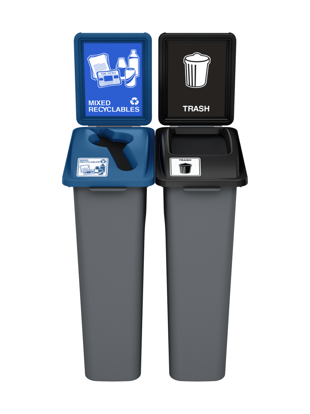  WASTE WATCHER - Double - Kit - Mixed Recyclables-Trash - Mixed-Full - Grey PCR-Blue PCR-Black PCR