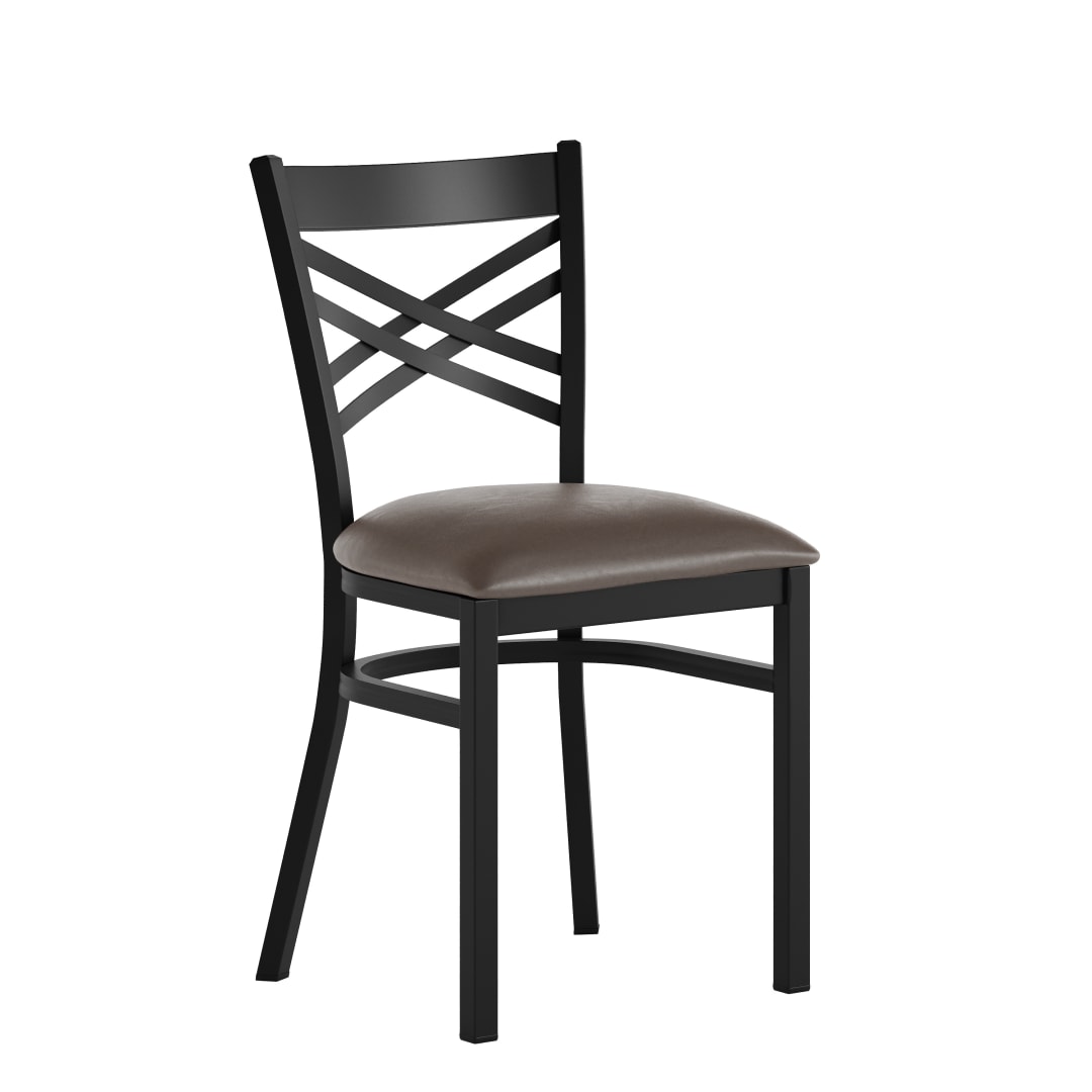 HERCULES Black ''X'' Back Metal Restaurant Chair - Mocha Vinyl Seat