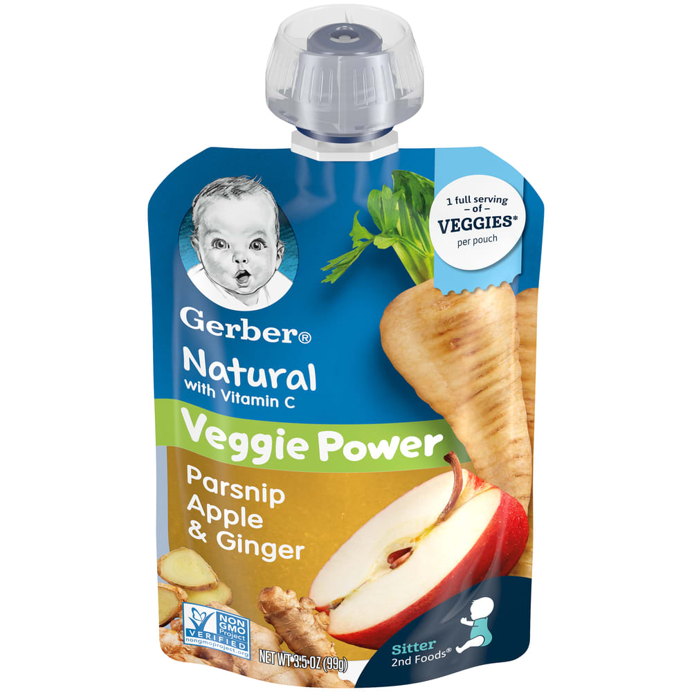 Gerber Stage 2 Baby Food, Parsnip Apple Ginger, 3.5 oz Pouch (12 Pack)
