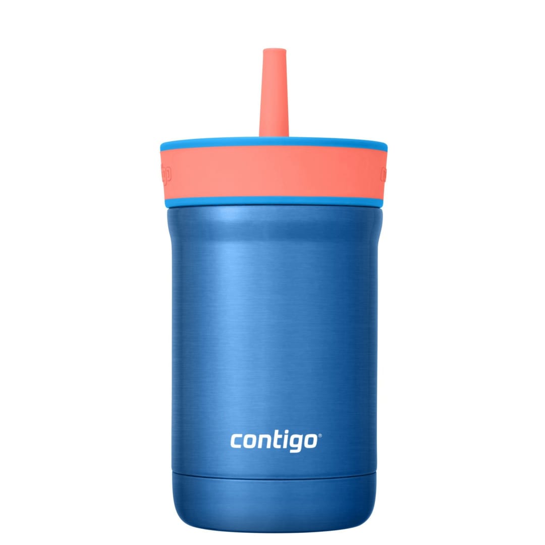 Contigo® Kids Leighton Spill-Proof Stainless Steel Tumbler with Straw, Blue Poppy & Coral, 12 oz