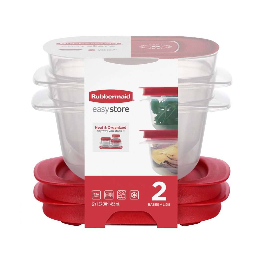 Rubbermaid 1.83-Cup EasyStore Square Containers, 2 Pack, Food Storage Containers, Food Storage Containers with Lids