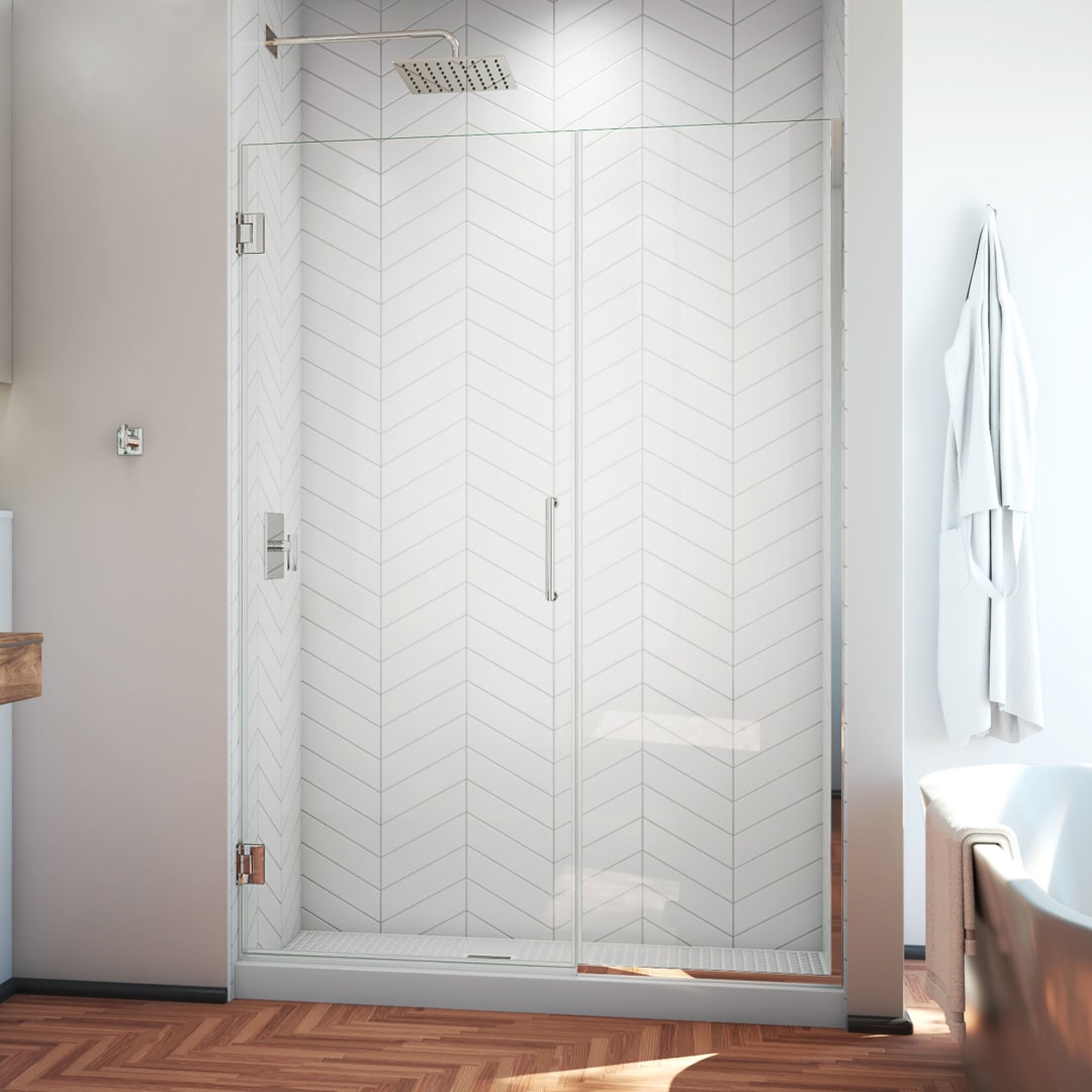DreamLine Unidoor Plus 50 1/2 - 51 inch W x 72 inch H Frameless Hinged Shower Door in Chrome