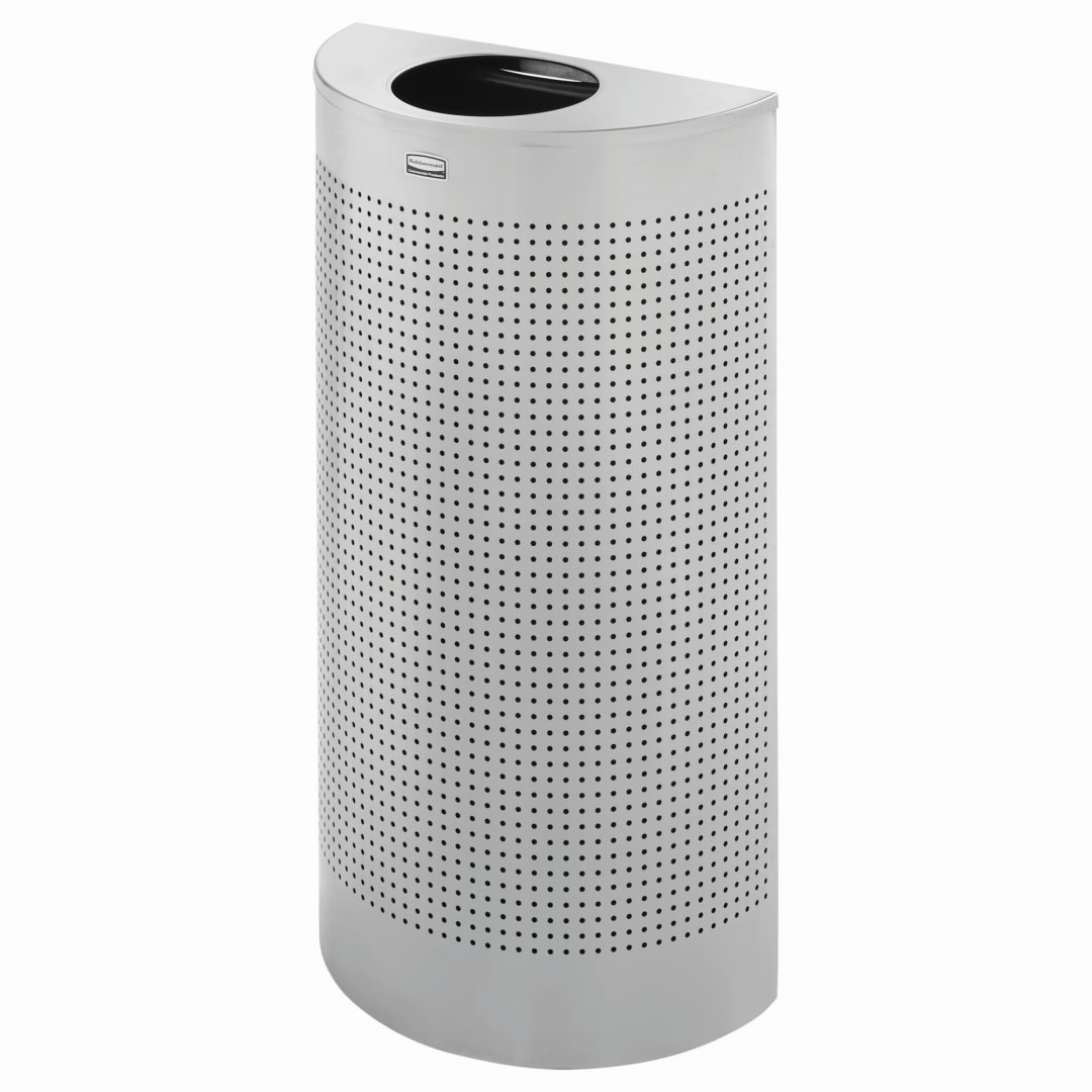 Rubbermaid Commercial Products Half Round Open Top 12 Gal Perforated Trash Can, Stardust Silver Metallic