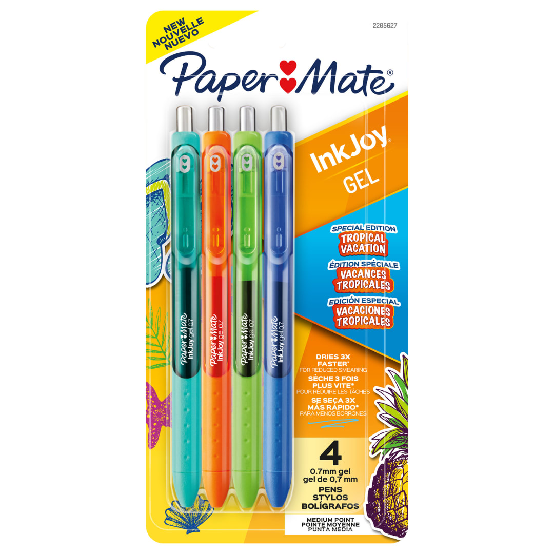 Paper Mate® InkJoy® Gel Pens, Tropical Vacation Colors, Medium (0.7mm) Point, Retractable, 4 Count
