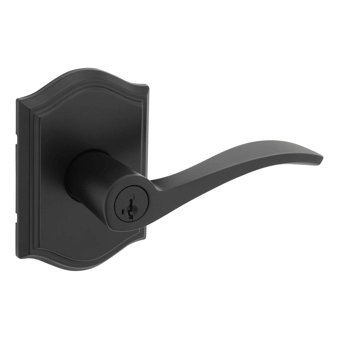 Sedona Arched Keyed Entry Door Lever in Matte Black featuring SmartKey Security