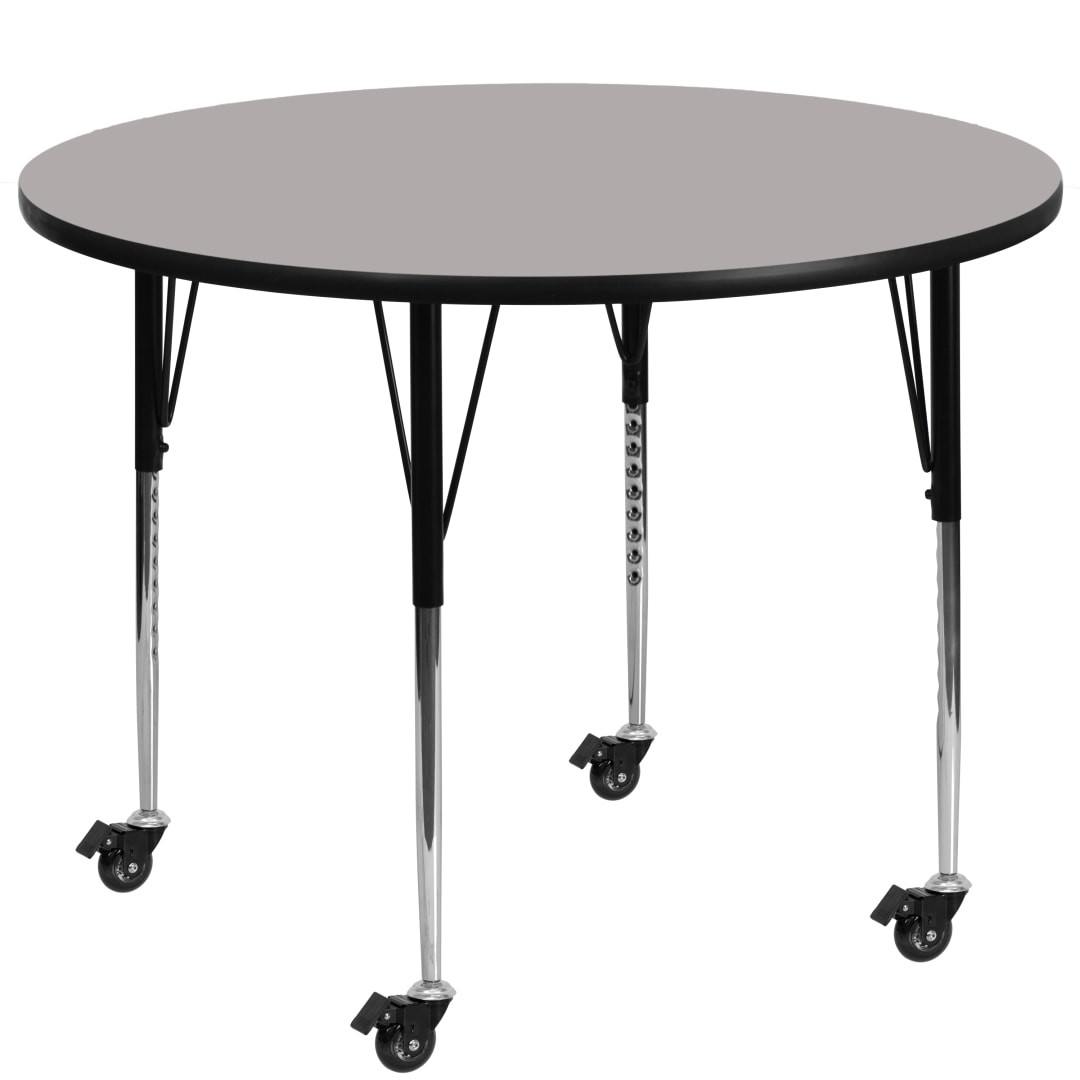 Wren Mobile 48'' Round Grey HP Laminate Activity Table - Standard Height Adjustable Legs