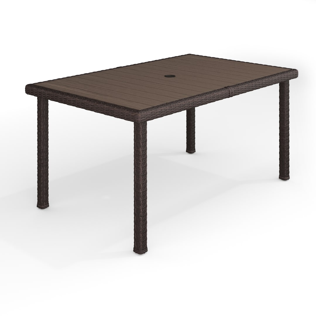 Bedford 62" Indoor-Outdoor Patio Table with Engineered Wood Top in Brown Rattan Wicker