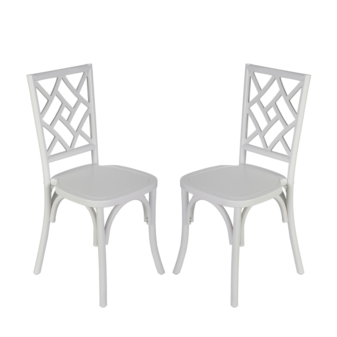 Brooklyn Commercial Grade White Solid Wood Stackable Dining Chair with Intricate Back Detail - Set of 2