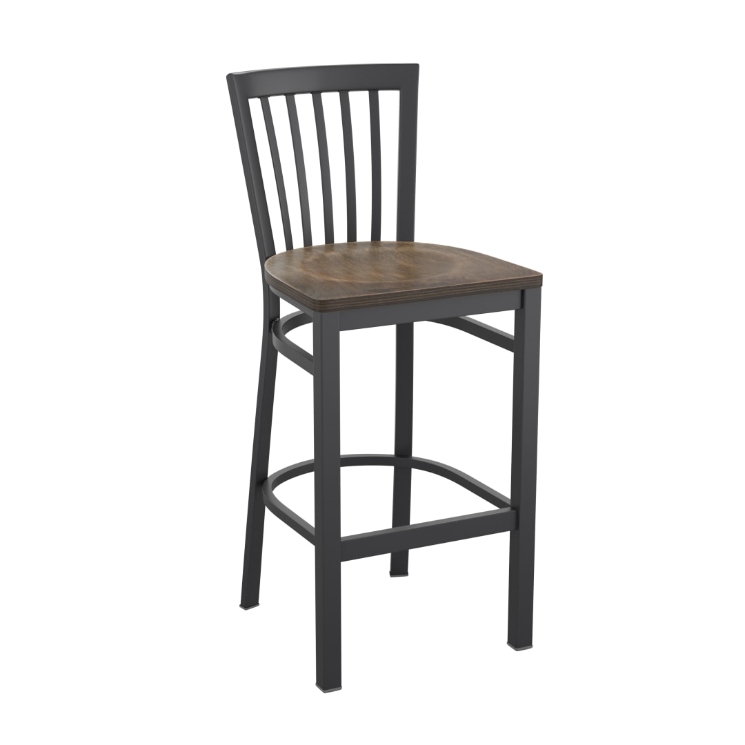 HERCULES Black School House Back Metal Restaurant Barstool - Antique Copper Wood Seat