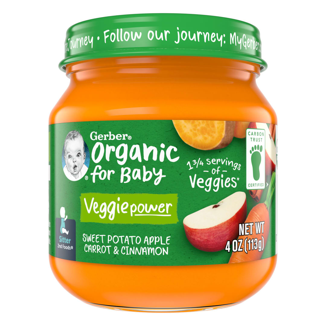 Gerber Organic Stage 2 Baby Food, Sweet Potato Apple Carrot Cinnamon Puree, 4 oz, Jar