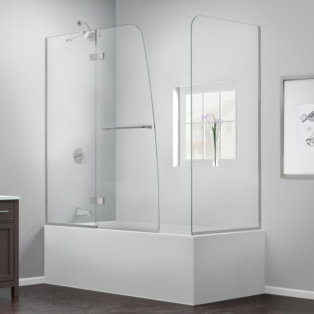DreamLine Aqua Ultra 48 inch W x 30 inch D x 58 inch H Frameless Hinged Tub Door with Return Panel in Chrome