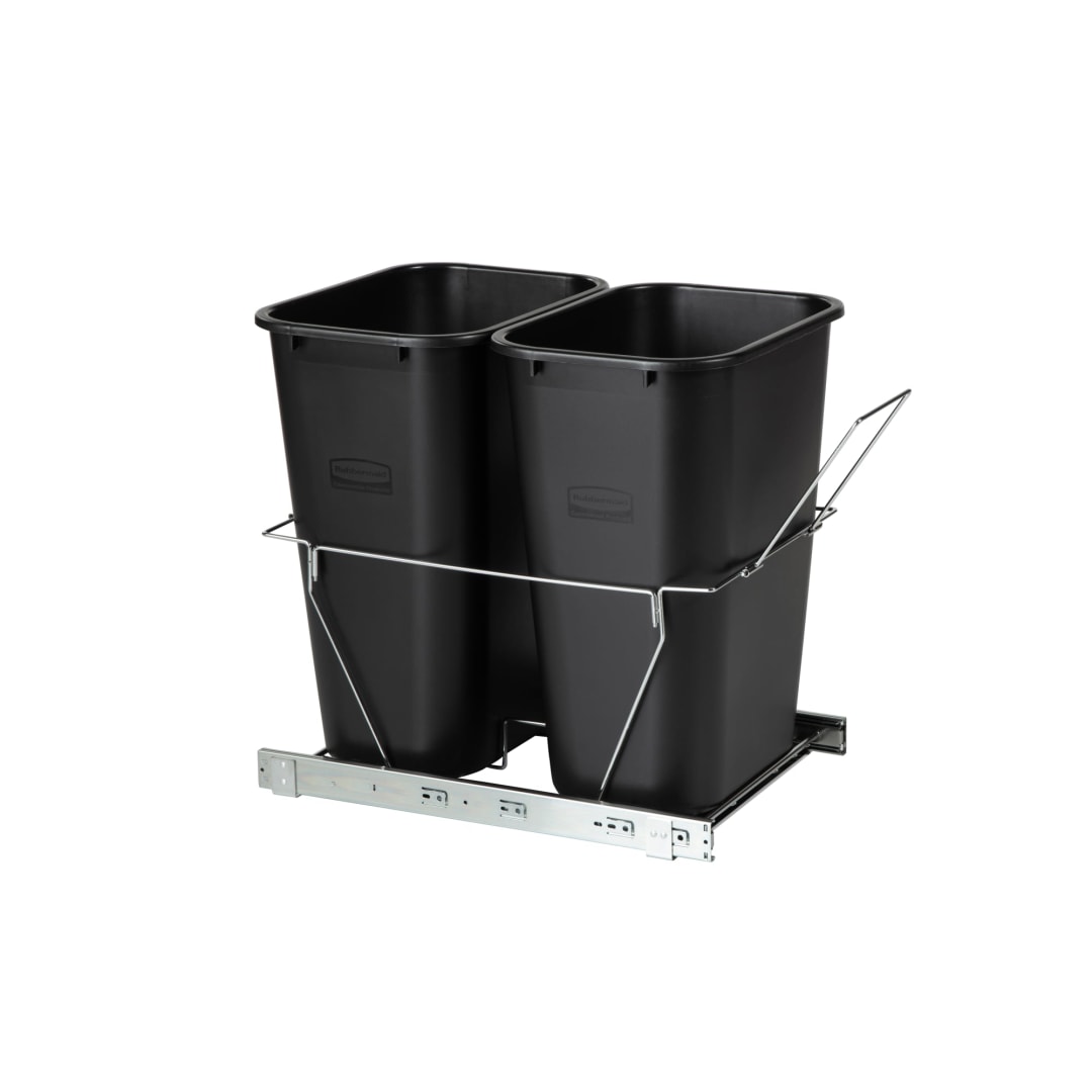 Rubbermaid Kitchen Cabinet Pull-Out Trash Can and Recycling Bin 20-Gallon Black Under Sink Trash/ Recycling for Home/Kitchen/Bathroom/Office/Garage