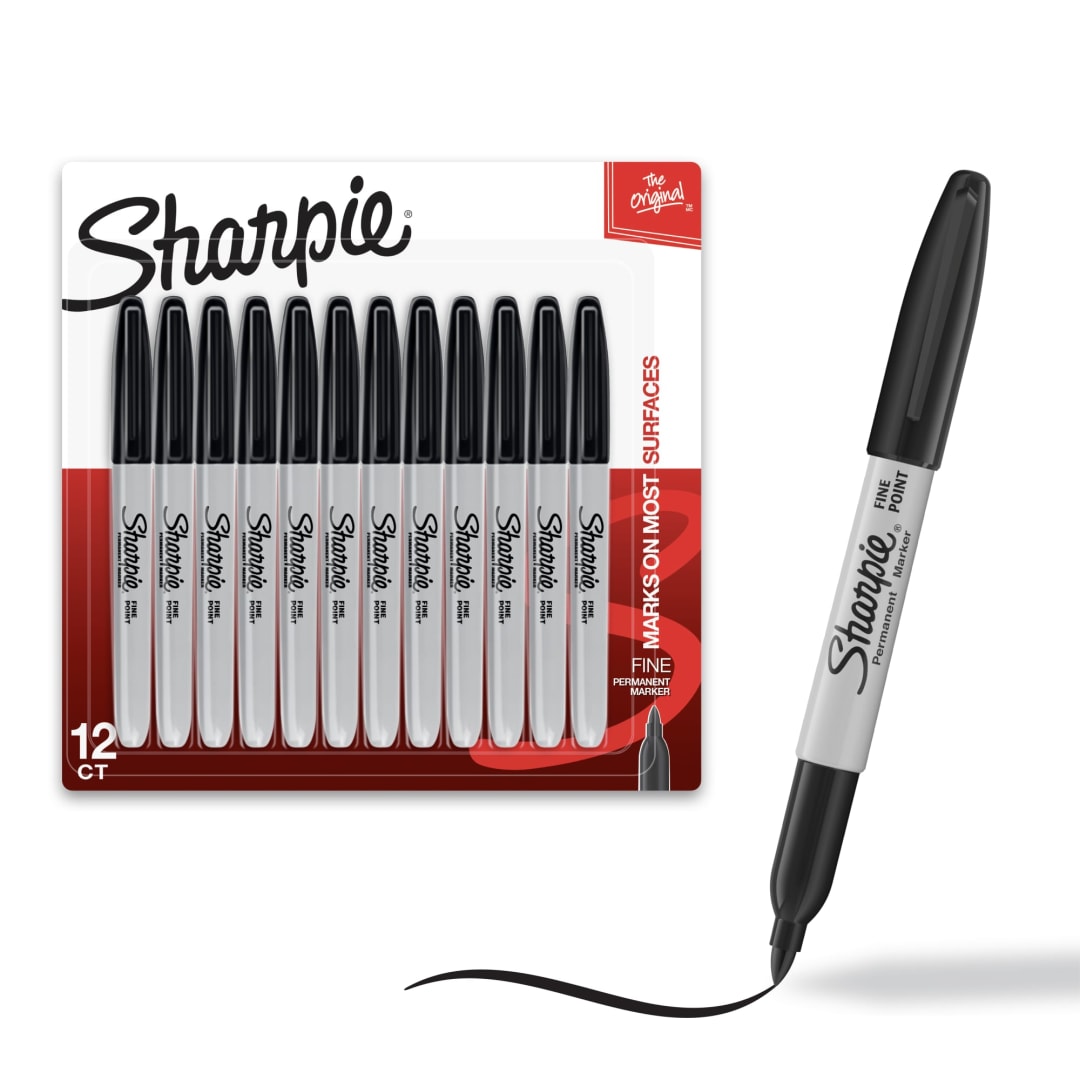 Sharpie® Permanent Markers, Fine Point, Black, 12 Count