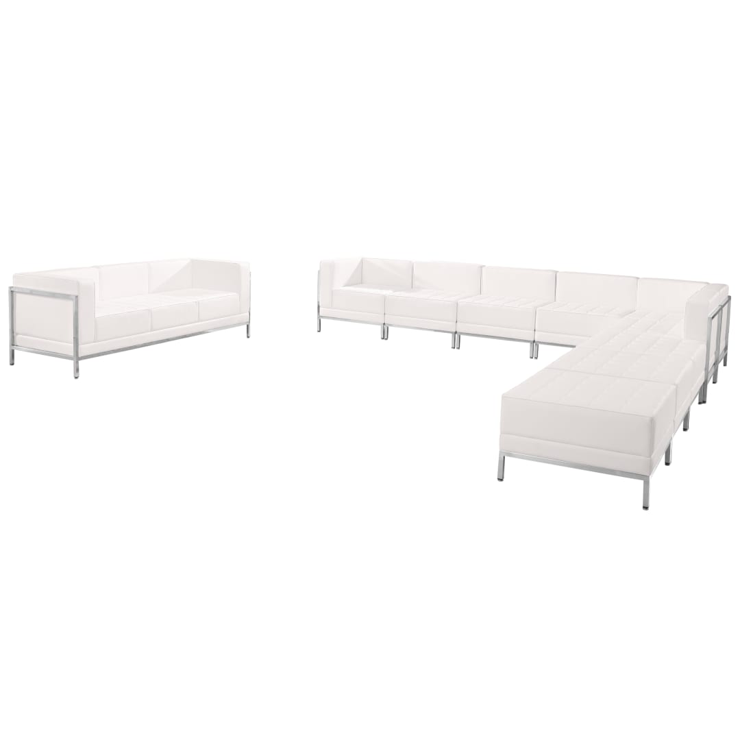 HERCULES Imagination Series Melrose White LeatherSoft Sectional &amp; Sofa Set with Ganging Clips, 10 Pieces