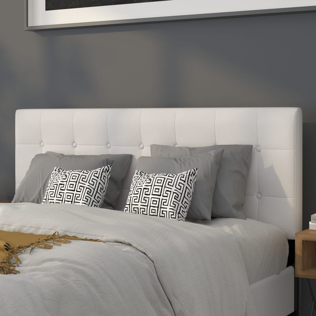 Lennox Tufted Upholstered Queen Size Headboard in White Vinyl