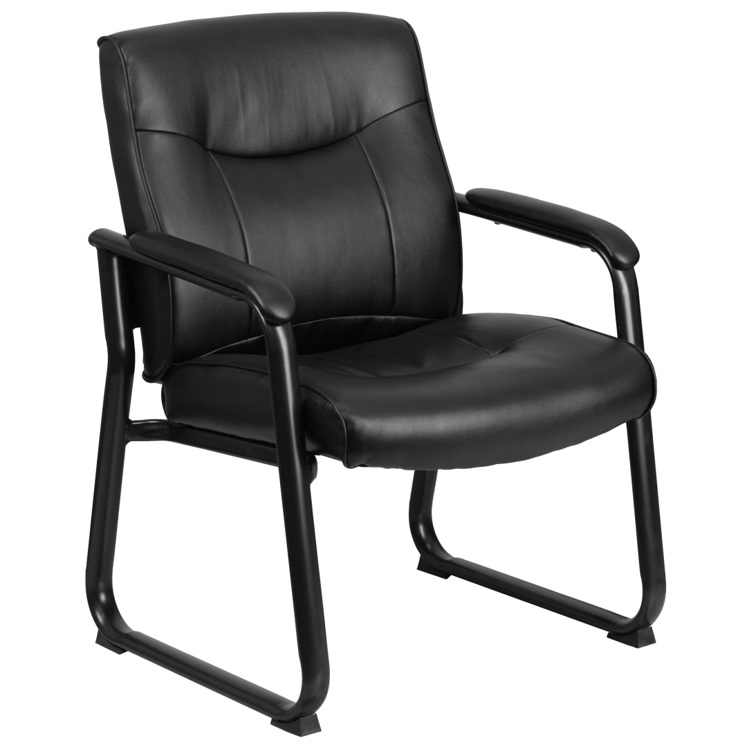 HERCULES Series Big &amp; Tall 500 lb. Rated Black LeatherSoft Executive Side Reception Chair with Sled Base